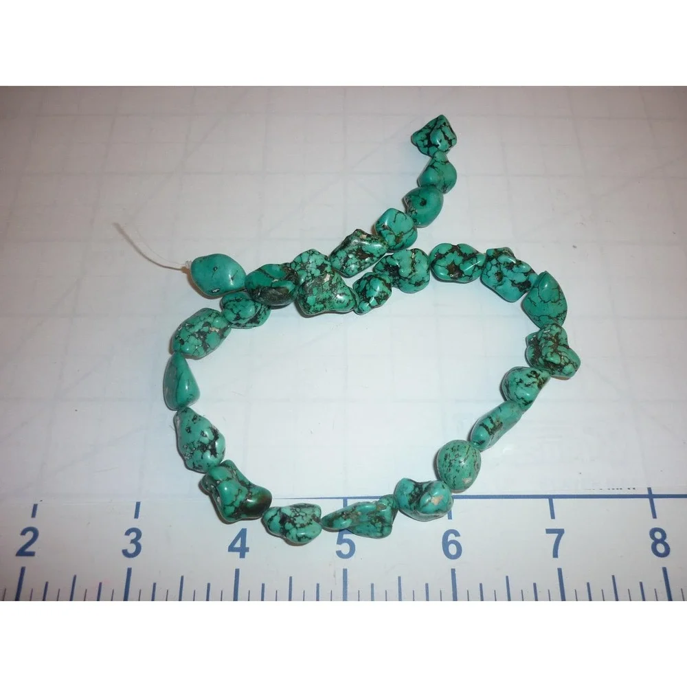 Natural Turquoise Nugget Loose Beads Strand Teal Blue Black‎ Matrix Boho 8 Inch